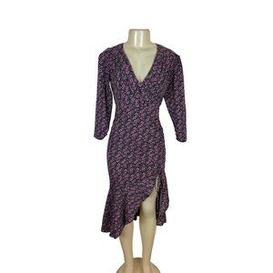 Lush Black Ditsy Floral Dress With Side Tie & Ruffled Hem Sz XS - New